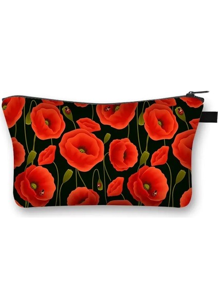 SHZBYJX02 Tarzı Kadın Kırmızı Gelincikler Çiçekler Baskı Kozmetik Çantası Bayan Makyaj Çantası Küçük Çanta Kadın Tuvalet Güzellik Çantaları Kozmetik Çantası (Yurt Dışından) fiyatları