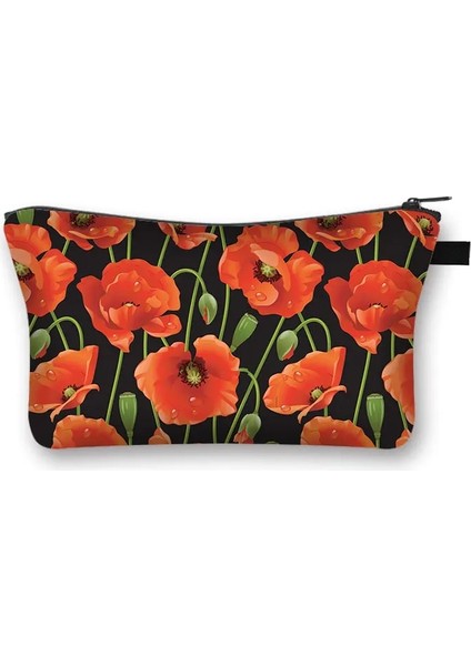 SHZBYJX04 Tarzı Kadın Kırmızı Gelincikler Çiçekler Baskı Kozmetik Çantası Bayan Makyaj Çantası Küçük Çanta Kadın Tuvalet Güzellik Çantaları Kozmetik Çantası (Yurt Dışından)