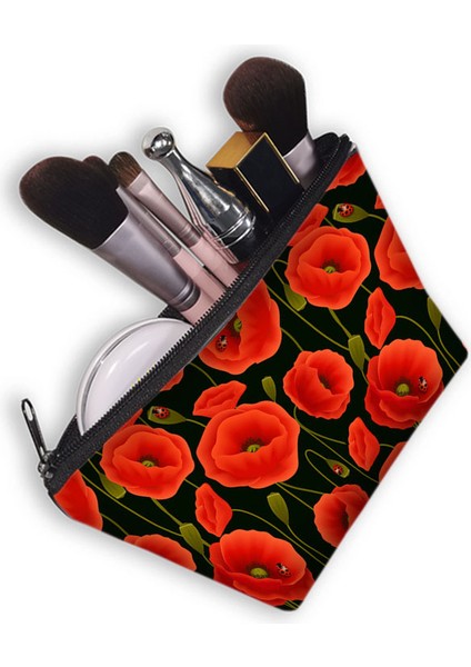 SHZBYJX04 Tarzı Kadın Kırmızı Gelincikler Çiçekler Baskı Kozmetik Çantası Bayan Makyaj Çantası Küçük Çanta Kadın Tuvalet Güzellik Çantaları Kozmetik Çantası (Yurt Dışından) fırsatları