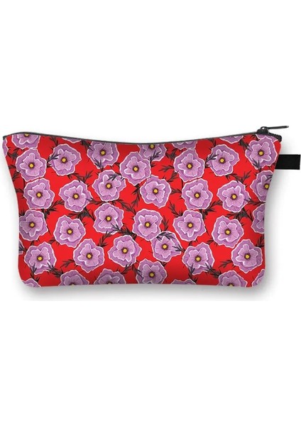 SHZBYJX05 Tarzı Kadın Kırmızı Gelincikler Çiçekler Baskı Kozmetik Çantası Bayan Makyaj Çantası Küçük Çanta Kadın Tuvalet Güzellik Çantaları Kozmetik Çantası (Yurt Dışından)