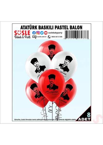 Atatürk Baskılı Pastel Balon, 30CM x 8 Adet