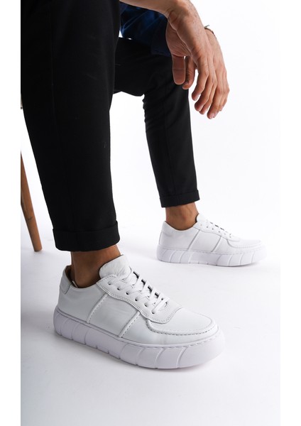 Erkek Deri Spor Ayakkabı & Sneaker Beyaz -MBKRY650-B