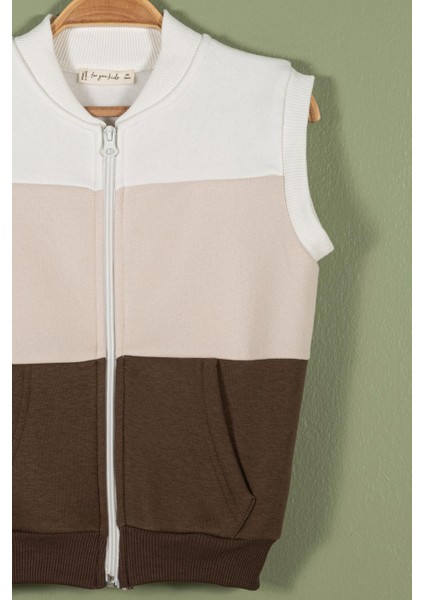 Fermuarlı Garnili Kanguru Cep Kahve Kız Çocuk Yelek fiyatları