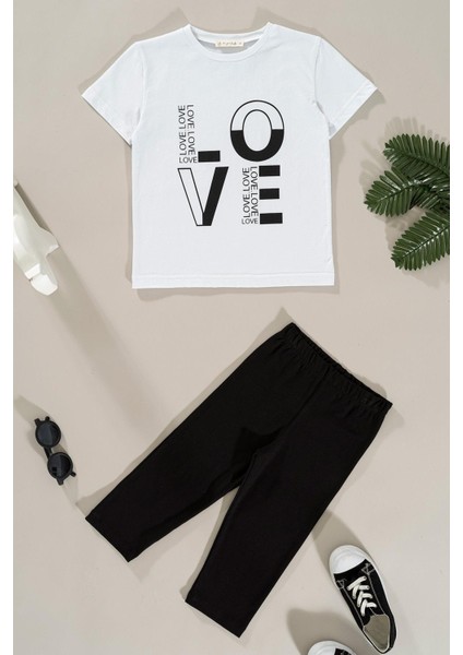 Love Baskılı Tayt Tshirt Takım