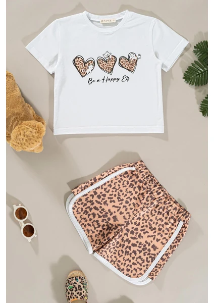 For You Kids Leopar Baskılı Tshirt Şort Alt Üst Takım