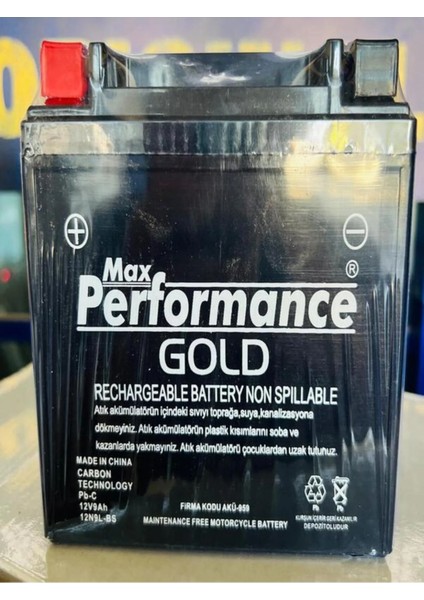 12V 9 Amper ( 12N9L-BS ) Dik Max Performance Motorsiklet Aküsü