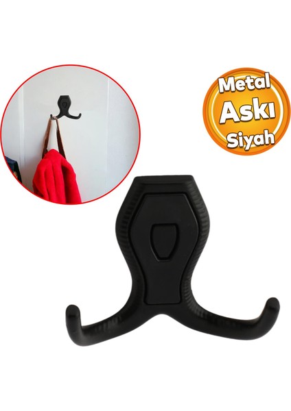 Galata Askı Vestiyer Mobilya Duvar Askısı Metal Dolap Elbise Askılığı Siyah Renk Siyah Kapaklı