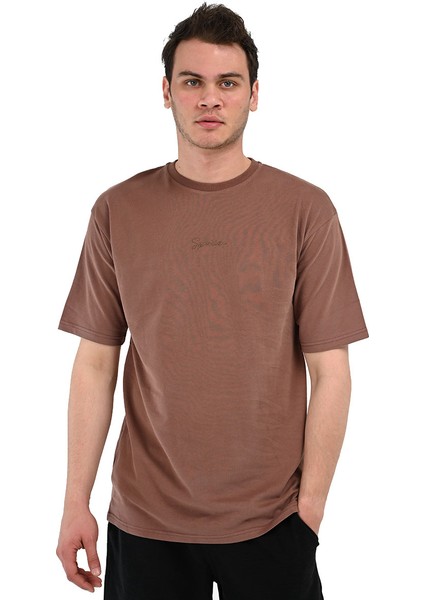 Nove Erkek Kahverengi Günlük Stil T-Shirt 24YETL18D06-KHV
