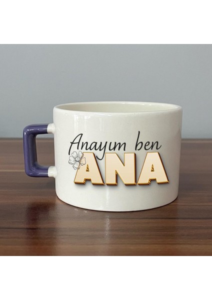 Anayım Ben Ana Baskılı Mor Kulplu C Fincan fiyatları