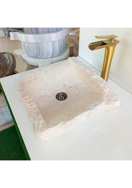 Light Traverten Doğal Kare Dizayn Lavabo