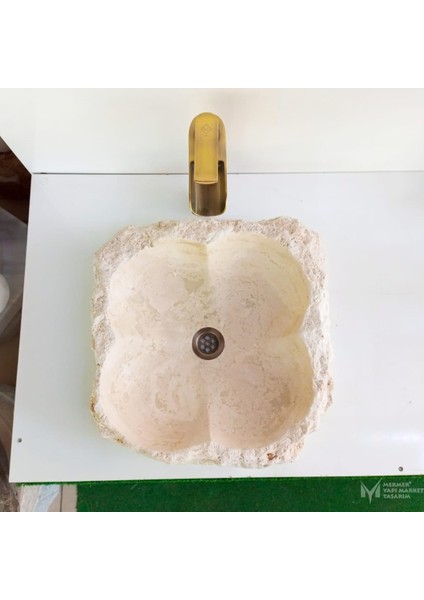 Light Traverten Doğal Tasarım Papatya Lavabo