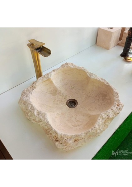 Light Traverten Doğal Tasarım Papatya Lavabo fiyatları