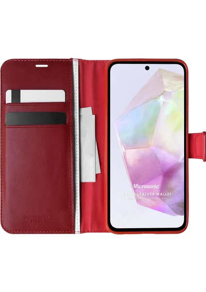 Samsung Galaxy A35 Kılıf Delux Leather Wallet Kırmızı