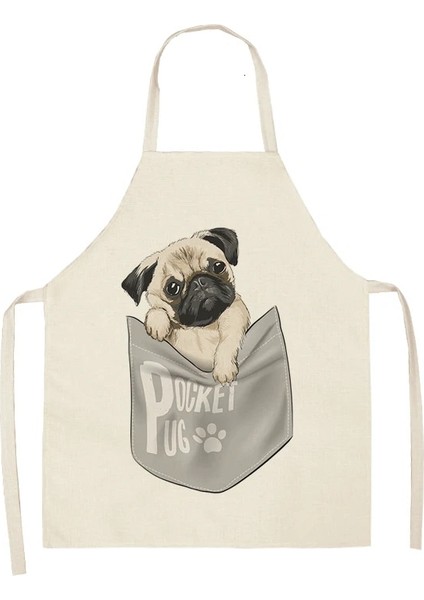 CJWQ23-4 Stili 38X47CM Çocuk Boyu Sevimli Köpek Pug Desen Adam Önlük Kedi Ağızsız Kısa Mutfak Önlüğü Şort Kadınlar Evde Pişirme Pişirme Kuyruk Önlük cm Önlükleri (Yurt Dışından)