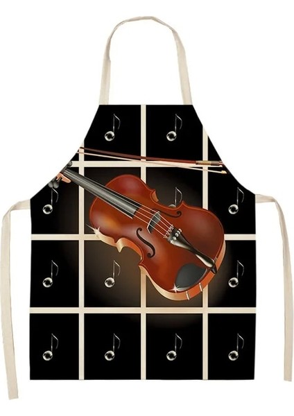 XHWQ0712 Stili 55X68CM Yetişkin Boyutu Nota Gitar Piyano Mutfak Önlükleri Kadın Pamuk Keten Önlükler Ev Temizlik Önlük Ev Pişirme Önlük XHWQ07 (Yurt Dışından)