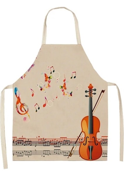 XHWQ0712 Stili 55X68CM Yetişkin Boyutu Nota Gitar Piyano Mutfak Önlükleri Kadın Pamuk Keten Önlükler Ev Temizlik Önlük Ev Pişirme Önlük XHWQ07 (Yurt Dışından)