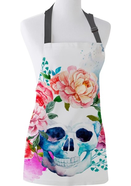ENY00533 Stili 38X50CM Dövme Önlük El Yapımı Bir Kafatası Görüntüsü Baskı Kadın Erkek Çocuklar Pişirme Mutfak Önlüğü Etrafında Tribal Çiçek Gibi Tasarımlar (Yurt Dışından)