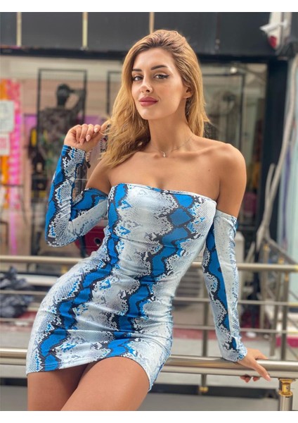 Yılan Desenli Sırt Dekolte Detaylı Mini Elbise modelleri