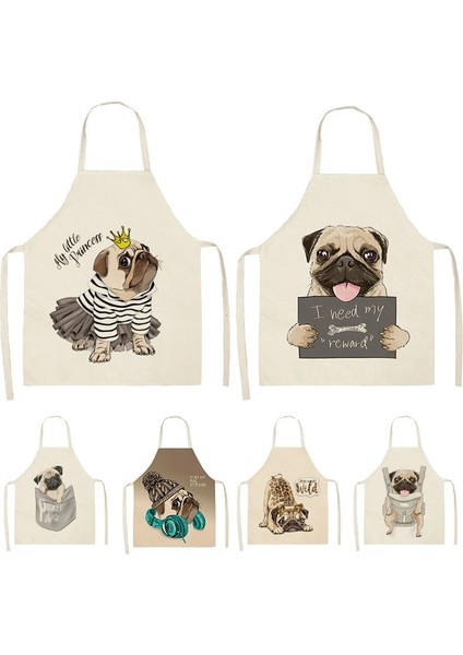 CJWQ22-7 Stili 38X47CM Çocuk Boyu Sevimli Köpek Pug Baskılı Kolsuz Önlük Mutfak Önlükleri Hayvan Kadın Ev Pişirme Pişirme Bel Önlüğü Önlük cm Çocuklar Önlük (Yurt Dışından)