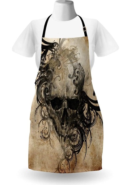 LXM01550 Stili 48X58CM Dövme Önlük El Yapımı Bir Kafatası Görüntüsü Baskı Kadın Erkek Çocuklar Pişirme Mutfak Önlüğü Etrafında Tribal Çiçek Gibi Tasarımlar (Yurt Dışından) modelleri