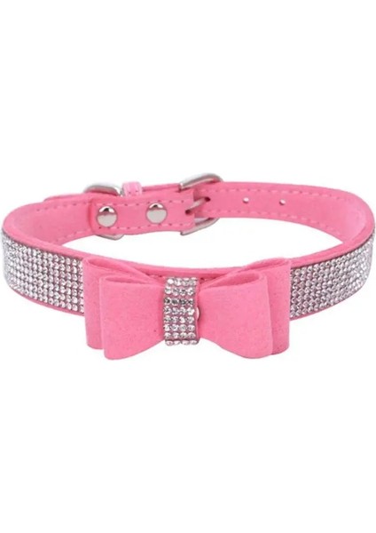Pembe Tarzı S Beden Pet Rhinestones Yay Düğüm Yaka Köpek Kedi Bling Yumuşak Sevimli Kravat Yaka Pu Deri Pet Yaka Pet Köpek Malzemeleri (Yurt Dışından)