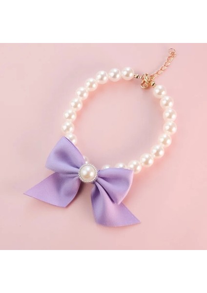 Mor Tarzı 15-21CM Köpek Tasması Sevimli Ayarlanabilir Yavru Köpek Çan Kolye Takı Inci Yay Evcil Hayvan Tasması Zarif Parti Elbise Yaka (Yurt Dışından)