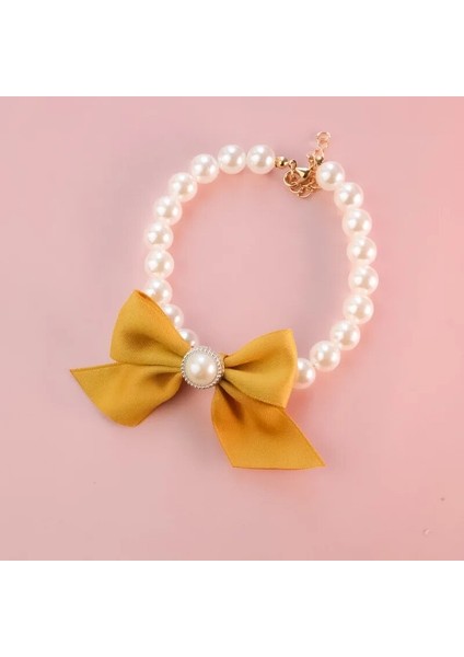 Sarı Tarzı 15-21CM Köpek Tasması Sevimli Ayarlanabilir Yavru Köpek Çan Kolye Takı Inci Yay Evcil Hayvan Tasması Zarif Parti Elbise Yaka (Yurt Dışından)