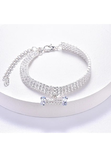 Gümüş Tarzı L-29.5-39.5cm Metal Bakır Pet Kolye Kedi Köpek Tasması Elmas Lüks Zirkon Kemik Kolye Takı Aksesuarları Pet Ayarlanabilir Köpek Yaka (Yurt Dışından)