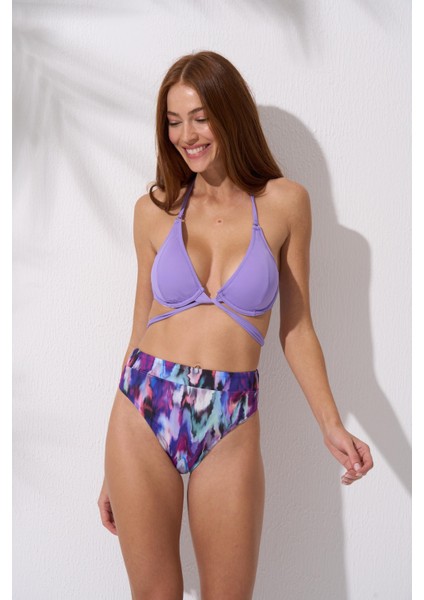 Yüksel Bel Bikini Takımı Bel ve Boyun Bağlamalı
