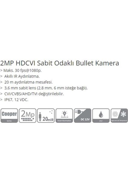 HAC-B2A21 2mp Hdcvı Sabit Odaklı Bullet Kamera Metal Kasa