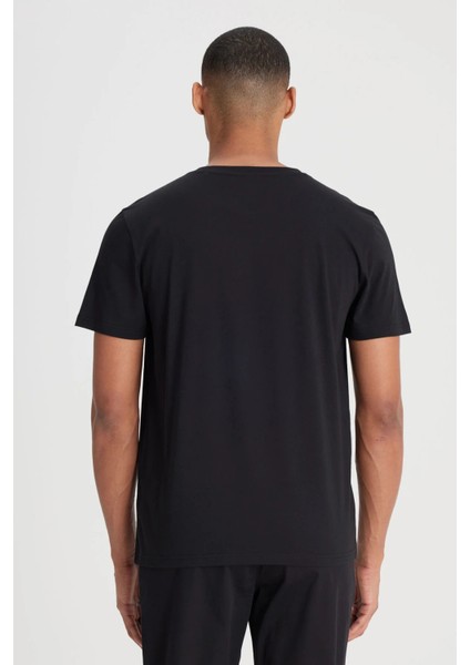 Bisiklet Yaka T-Shirt Siyah Erkek Kısa Kol T-Shirt