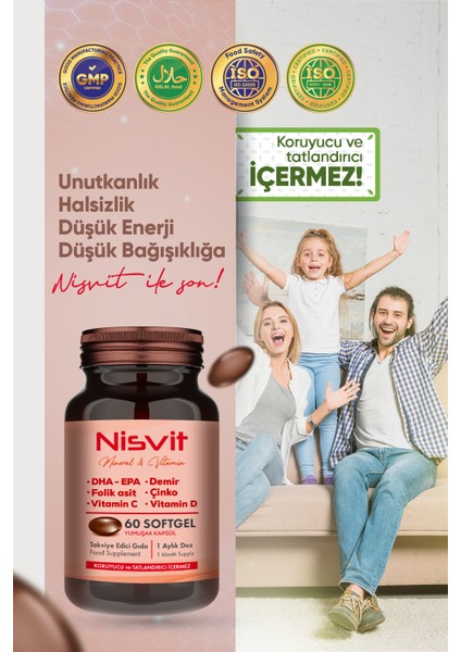 Omega 3, Epa - Dha, Demir, Folik Asit, Vitamin B, C, D, E, Çinko, Iyot Içeren Multivitamin