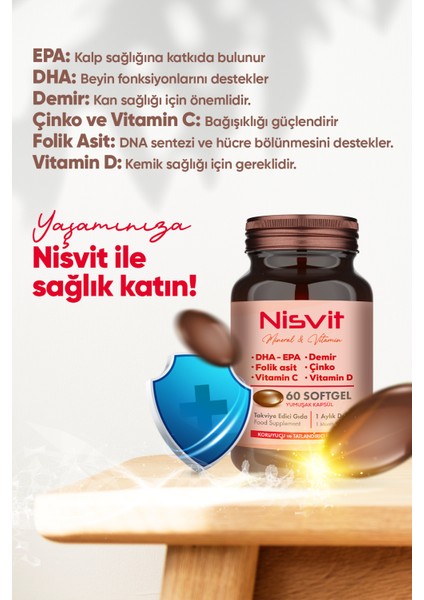 Omega 3, Epa - Dha, Demir, Folik Asit, Vitamin B, C, D, E, Çinko, Iyot Içeren Multivitamin