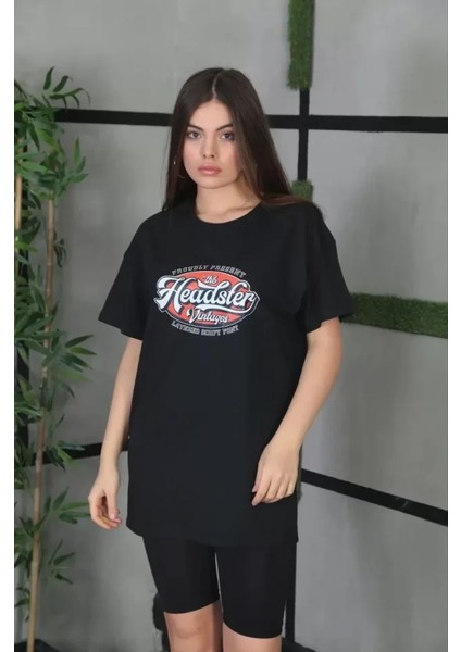 Stil Aura Unisex Baskılı Oversize T-Shirt - Siyah