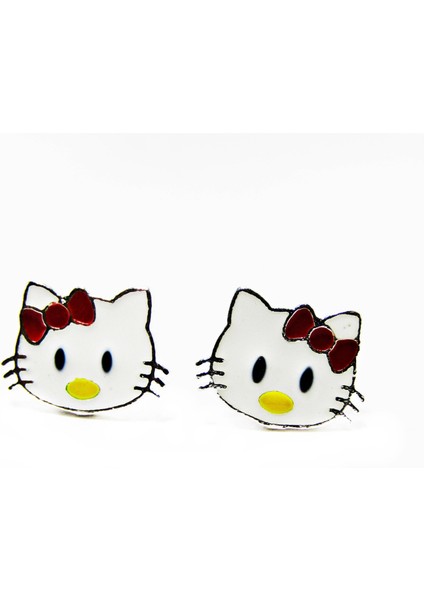 Lilahgümüştr Gümüş Mineli Hello Kitty Çocuk Kız Küpe