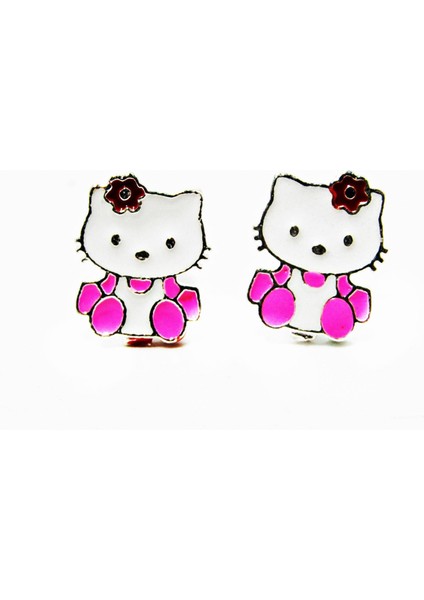 Lilahgümüştr Gümüş Mineli Hello Kitty Kız Çocuk Küpe