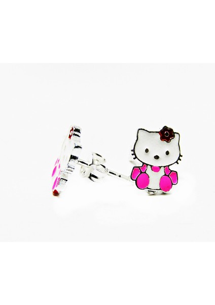 Lilahgümüştr Gümüş Mineli Hello Kitty Kız Çocuk Küpe