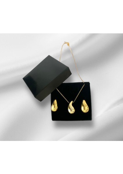 Kadın Bottega Gold Çelik Küpe+Kolye Seti modelleri