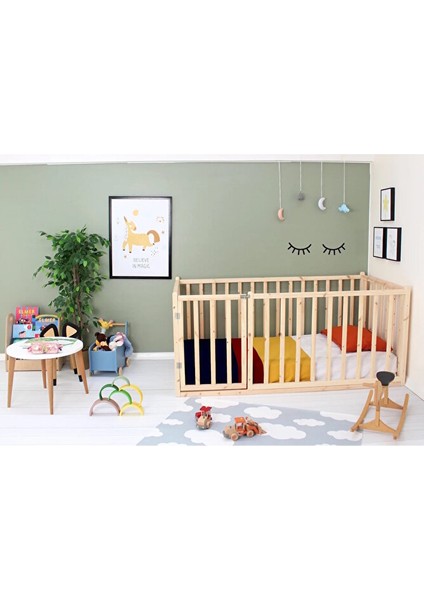 Ahşap Montessori Bebek ve Çocuk Karyolası ve Oyun Alanı