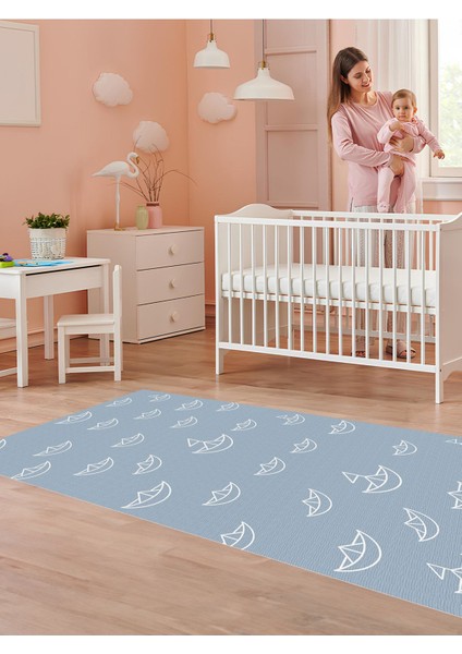 Gemi Desenli Halı Yıkanabilir Kaymaz Taban Bebek ve Çocuk Odası