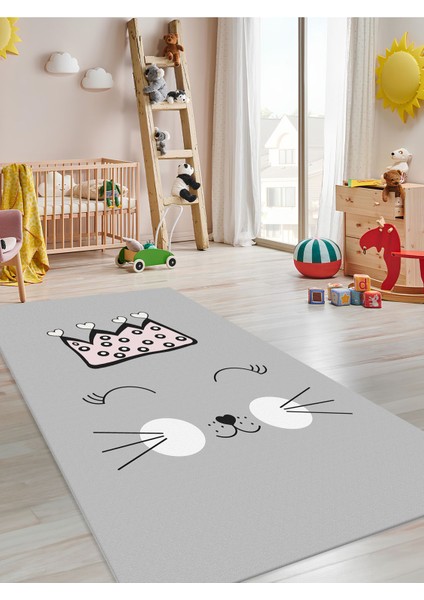 Sevimli Kedi Halısı Yıkanabilir Kaymaz Taban Çocuk Odası