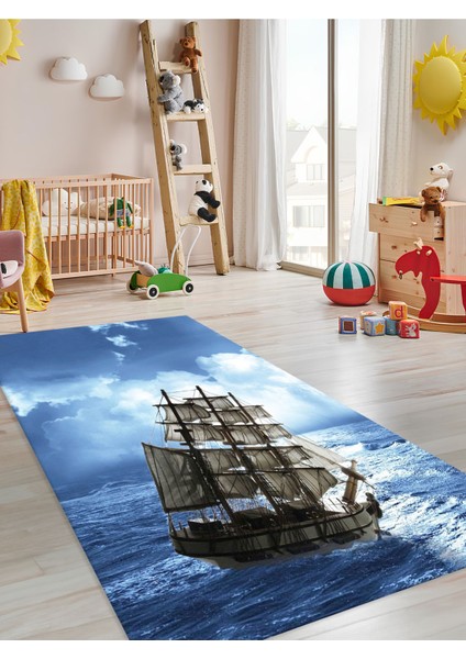 Denizci Halısı Yıkanabilir Kaymaz Taban Çocuk Odası