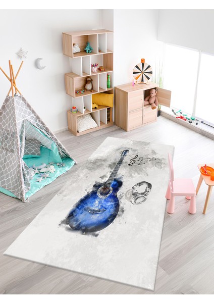 Gitar Desenli Halı Yıkanabilir Kaymaz Taban Çocuk Odası