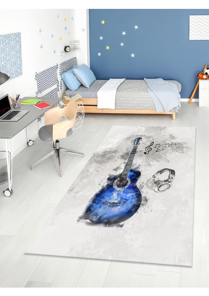 Gitar Desenli Halı Yıkanabilir Kaymaz Taban Çocuk Odası