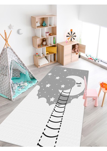 Sevimli Ay Halısı Yıkanabilir Kaymaz Taban Bebek ve Çocuk Odası