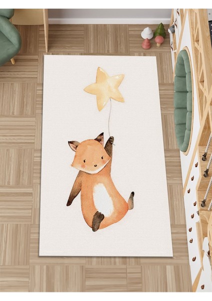 Tilki Desenli Halı Yıkanabilir Kaymaz Taban Bebek Odası
