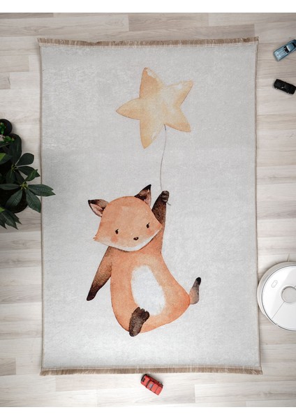 Tilki Desenli Halı Yıkanabilir Kaymaz Taban Bebek Odası