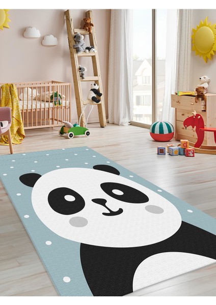 Sevimli Panda Halısı Yıkanabilir Kaymaz Taban Çocuk Odası