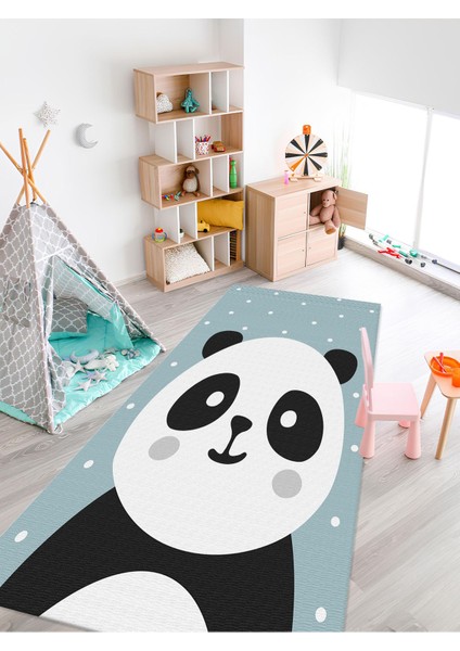 Sevimli Panda Halısı Yıkanabilir Kaymaz Taban Çocuk Odası