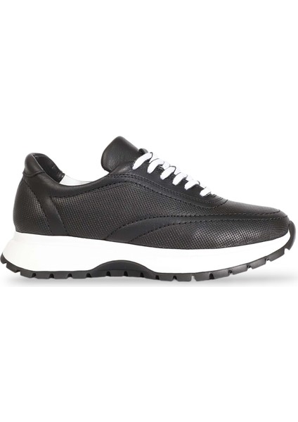 1965-273061 Hakiki Deri Anatomik Tabanlı Kadın Sneakers Ayakkabı - NKT01965-SIYAH Beyaz-36
